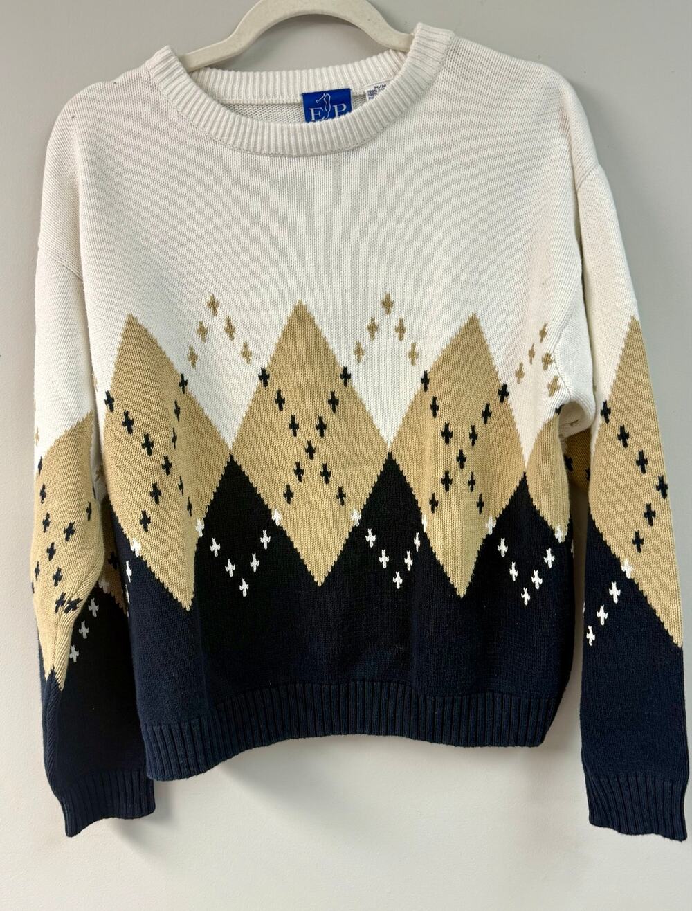 EP Pro Vintage 100% Cotton Argyle Sweater Preppy Old Money Minimalist M